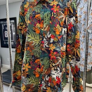 Paisley & Gray Tropical Print Shirt in Green, Orange & Red